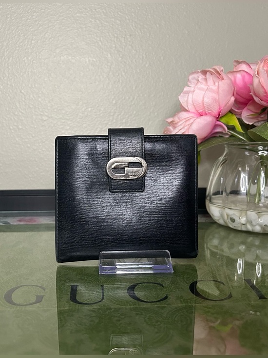 Gucci Handbags - Gucci Black Leather Compact Wallet with Interlocking GG Clasp